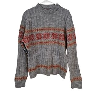 Vintage Gray and Red Knit Men's Sweater